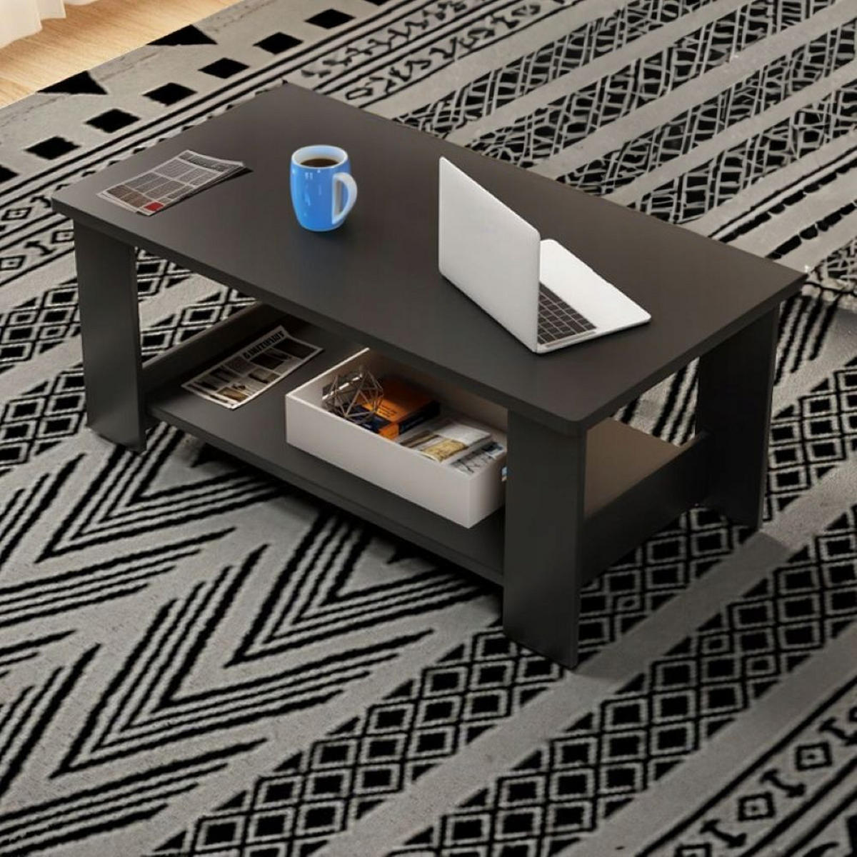 COUCHTISCH, schwarz 100/50/42 cm - Schwarz, Holzwerkstoff (50/100/42cm)