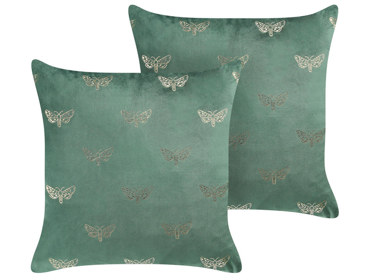 DEKOKISSEN 2er-Set Smaragdgrün 45/45 cm Yuzuri - Smaragdgrün, Textil (45/45cm) - Beliani