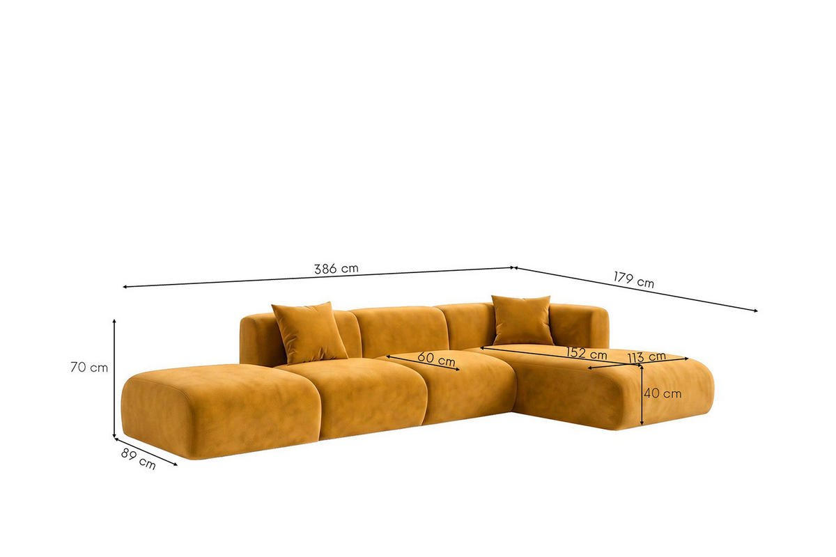 ECKSOFA L-Form Mit Hocker, Velvet-Stoff Bluvel, Golden, Rechts, GRETA - Goldfarben, Holz (386/179cm) - Kaiser Möbel