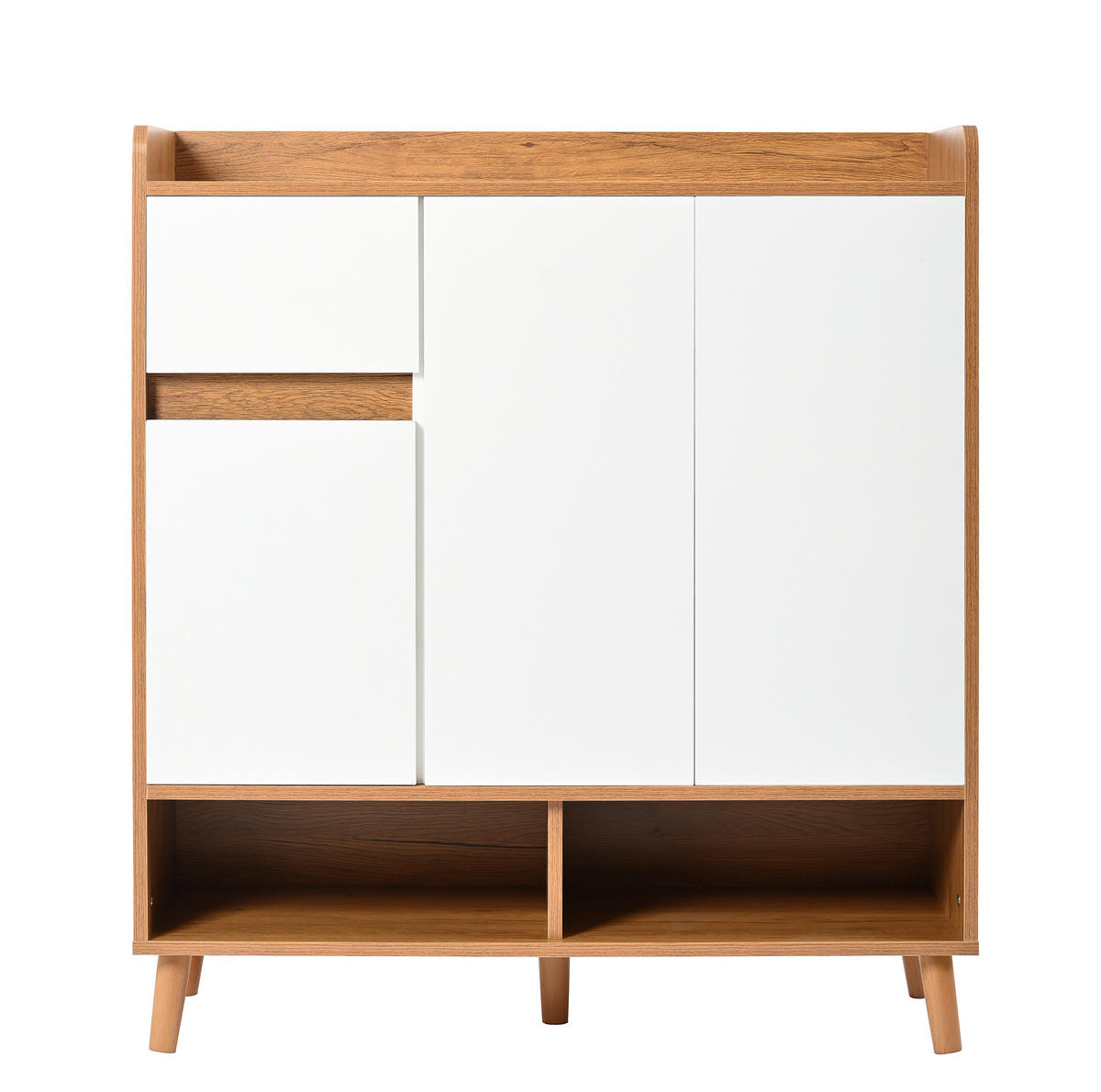 SCHUHSCHRANK 90/35/99 cm in Weiß/Natur mit verstellbaren Böden - Weiß, Holzwerkstoff (90/99/35cm) - BEAOK