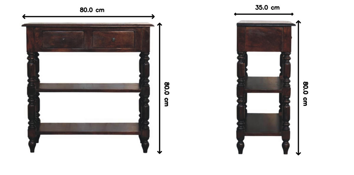 BEISTELLTISCH Rich-Cherry-Finish, 2 Schubladen, 2 große offene Regale, Dunkelbraun - Dunkelbraun, Holz (80/35/80cm) - Artisan Furniture