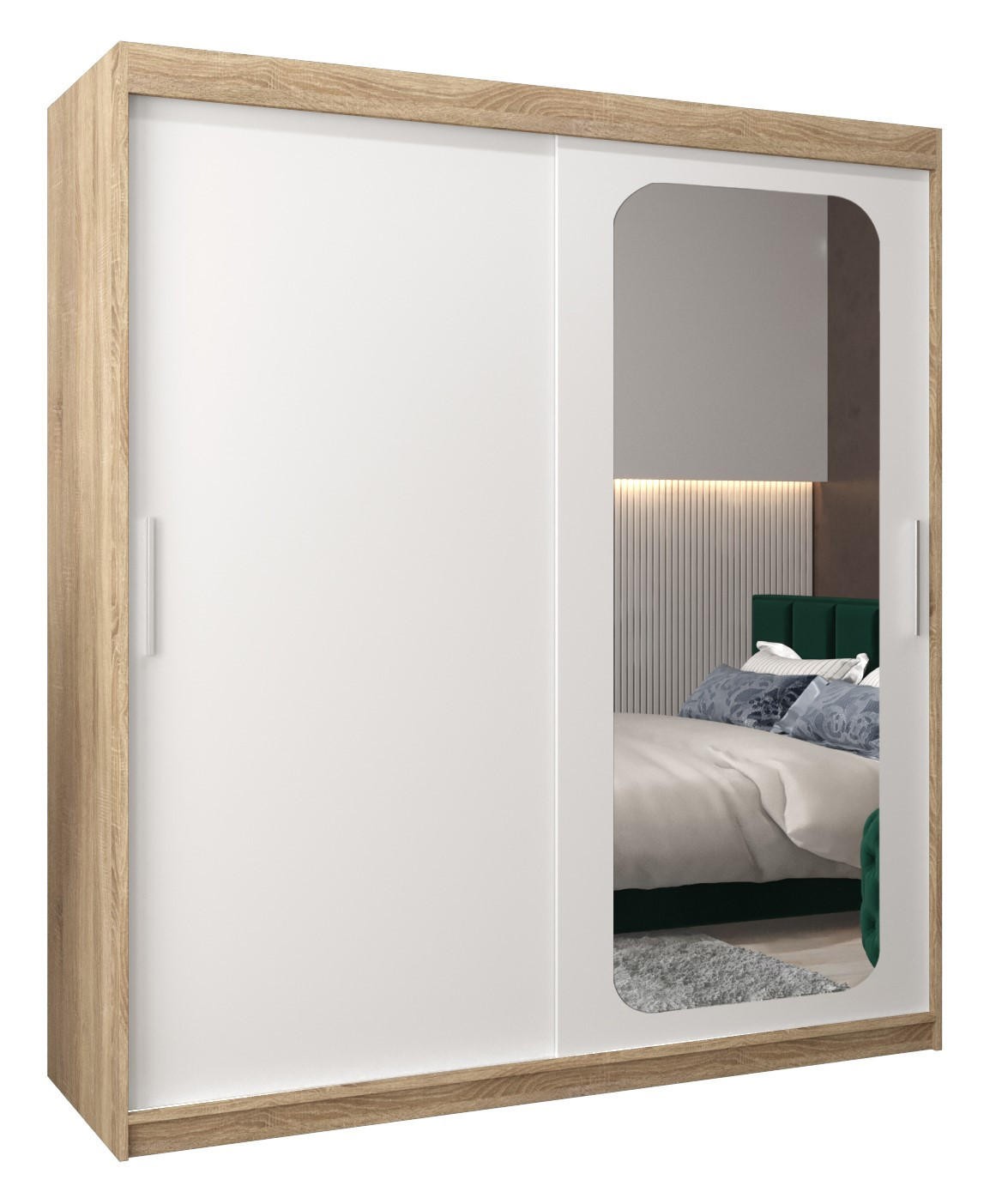 Abiks Möbel Schwebetürenschrank Sonoma Eiche, Weiß 180x200x62 cm