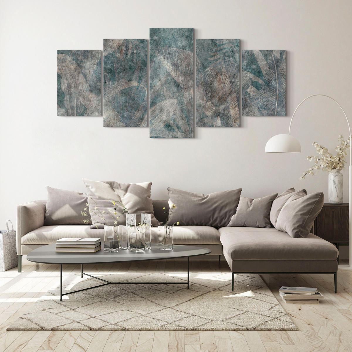 LEINWANDBILD Blätter 5-tlg. 100x50 cm - Multicolor, Holz (100/50cm) - LUMASOUL