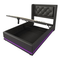 POLSTERBETT 90/200 cm in Schwarz mit USB-Typ-C-Ladeanschluss und dreiseitiger LED-Beleuchtung - Schwarz, Leder (90/200cm) - Oxeza
