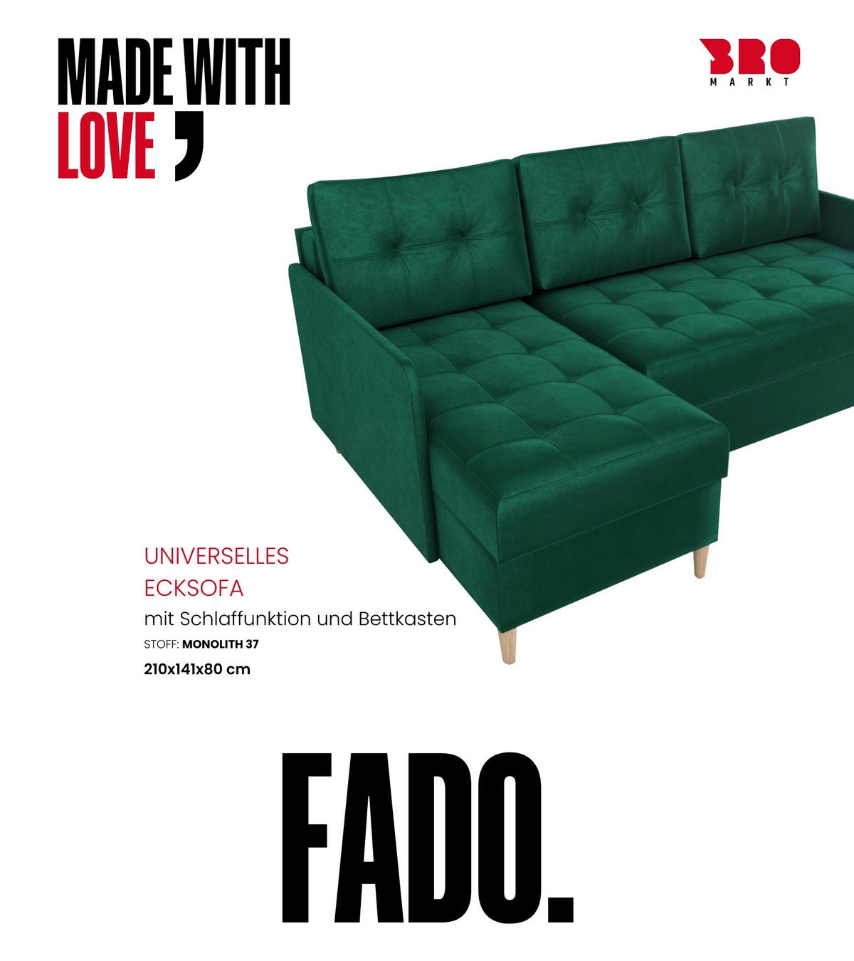 ECKSOFA Fado mit Schlaffunktion Grün Samtstoff - Grün, Textil (210/141cm) - Bromarkt