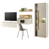 WOHNWAND weiß, Eiche Wotan 5-teilig 340 cm, Komplettset mit Sekretär - Eiche Wotan/Schwarz, Glas/Holz (340/200/40cm) - Furn.Design