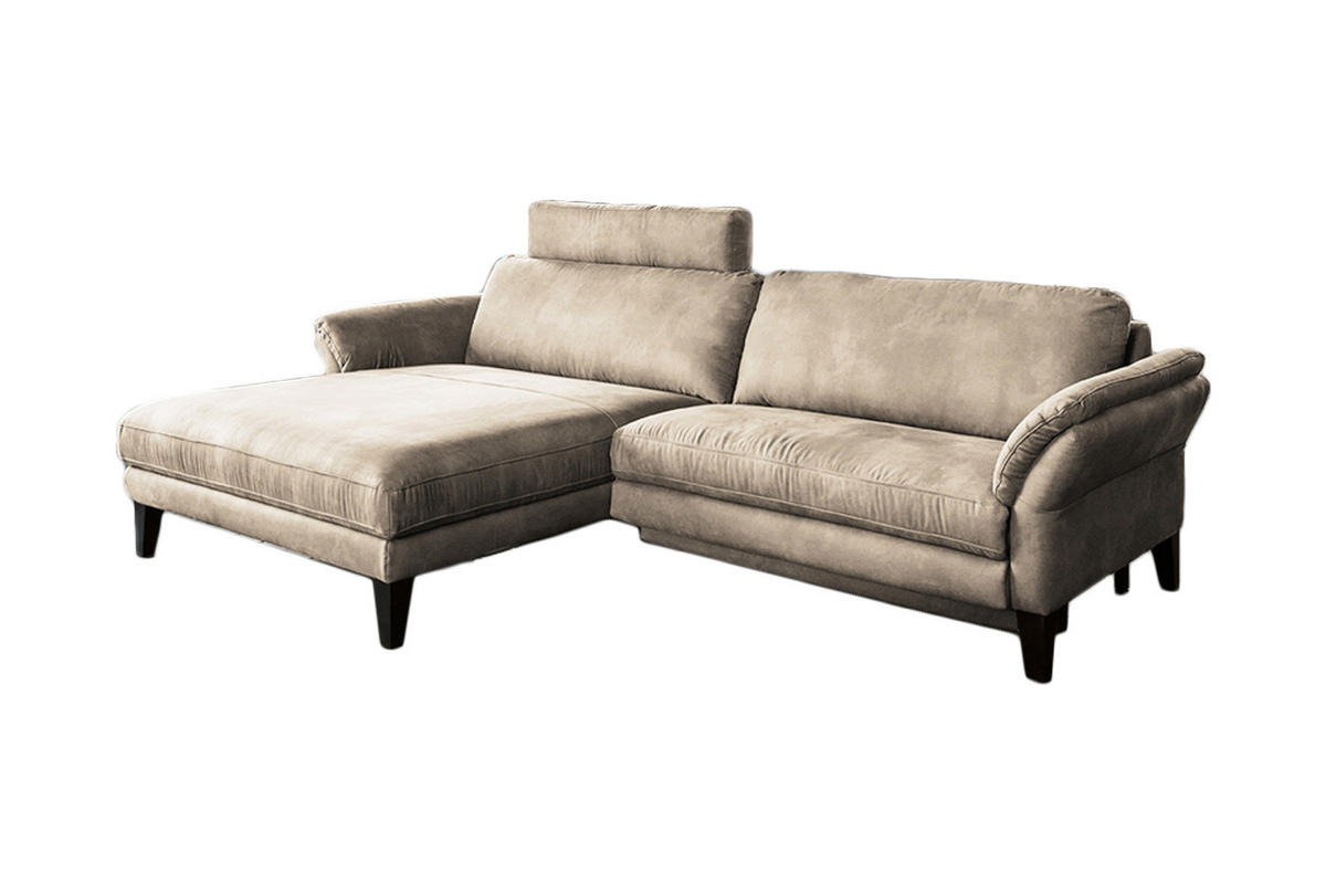 ECKSOFA MALTA Beige Webstoff - Beige/Schwarz, Buchenholz/Textil (302/175cm) - KAWOLA
