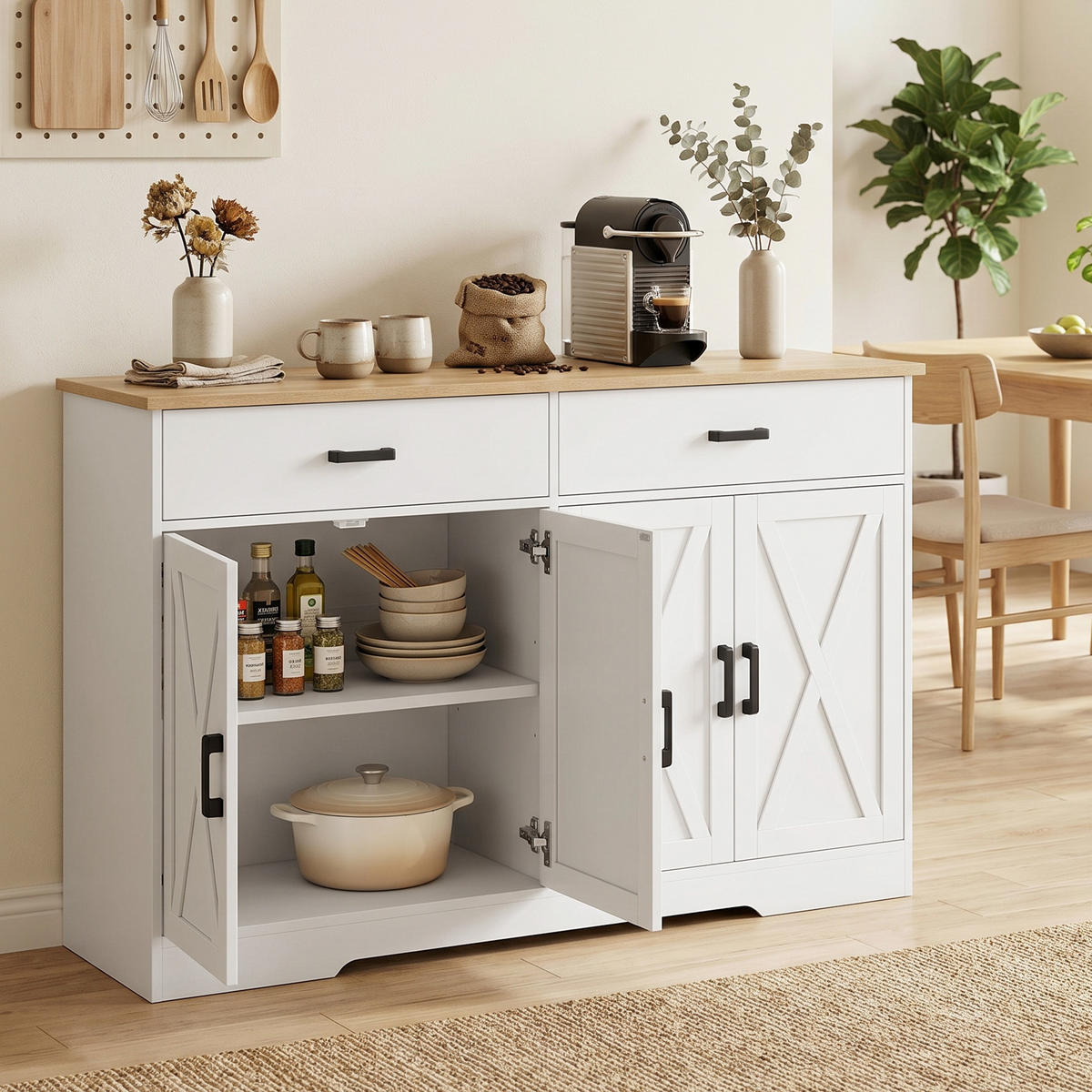 SIDEBOARD Spanplatte Weiß - Silberfarben/Weiß, Holzwerkstoff/Metall (38.5/81/140cm) - HOMCOM