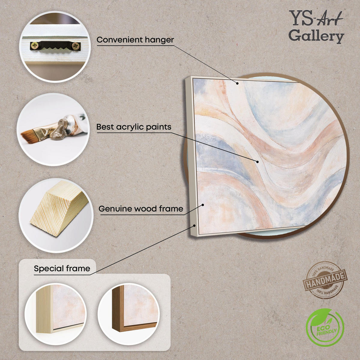 GEMÄLDE Windlinien Schattenfugenrahmen Beige 120x80 cm - Beige, Holz (120/80cm) - YS-art gallery