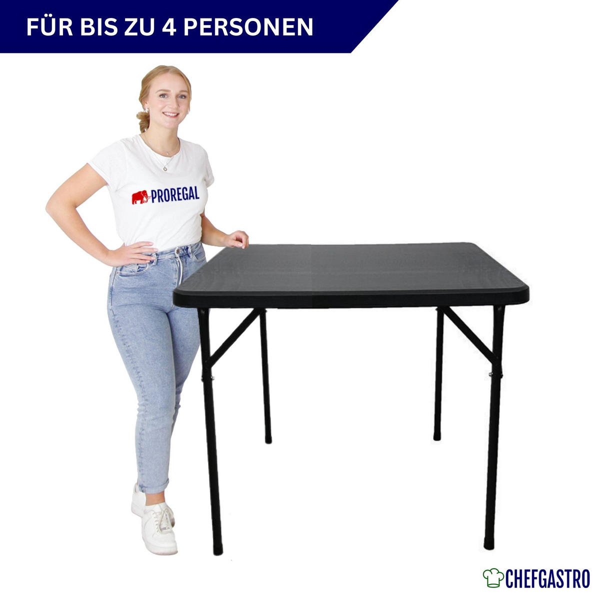 BALKONTISCH klappbar 86x86cm wetterfest 4 Personen Kunststoff Schwarz - Schwarz, Kunststoff (86/86/74cm) - CHEFGASTRO