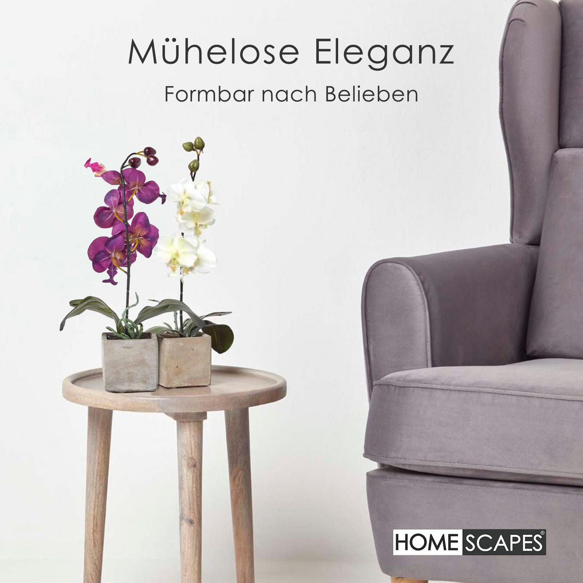 KUNSTBLUMEN 2er-Set Orchideen weiß & lila im Deko-Topf, 40 cm - Multicolor, Kunststoff (40cm) - Homescapes