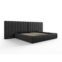 BETT mit Bettkasten und Doppelkopfteil Kelp aus strukturiertem Stoff anthrazit 200x200cm - Anthrazit, Textil (200/200cm) - Micadoni