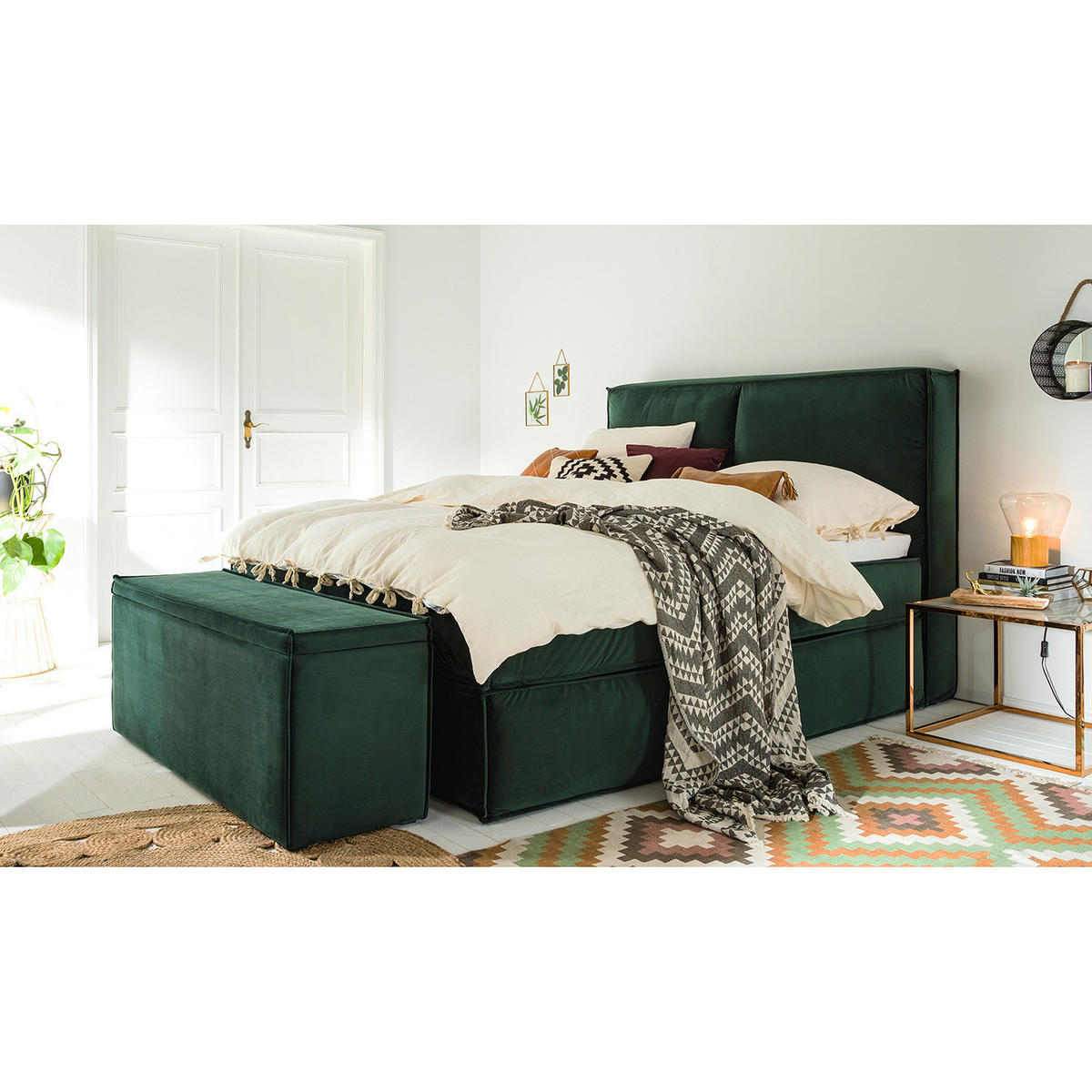 BETTTRUHE - Samt - Dunkelgrün, Kunststoff/Textil (140/51/40cm) - home24