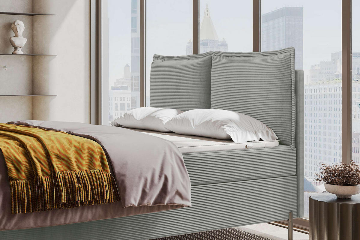 BOXSPRINGBETT VERO Cordstoff Hellgrau 140/200 cm - Hellgrau/Schwarz, Holzwerkstoff/Textil (140/200cm) - 99rooms