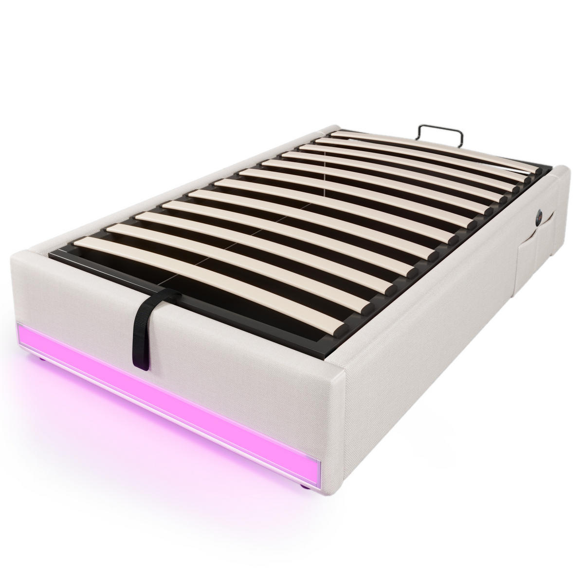 POLSTERBETT 90/200 cm Beige mit Stauraum, LED-Beleuchtung und USB - Beige, Textil (90/200cm) - Flora Grace
