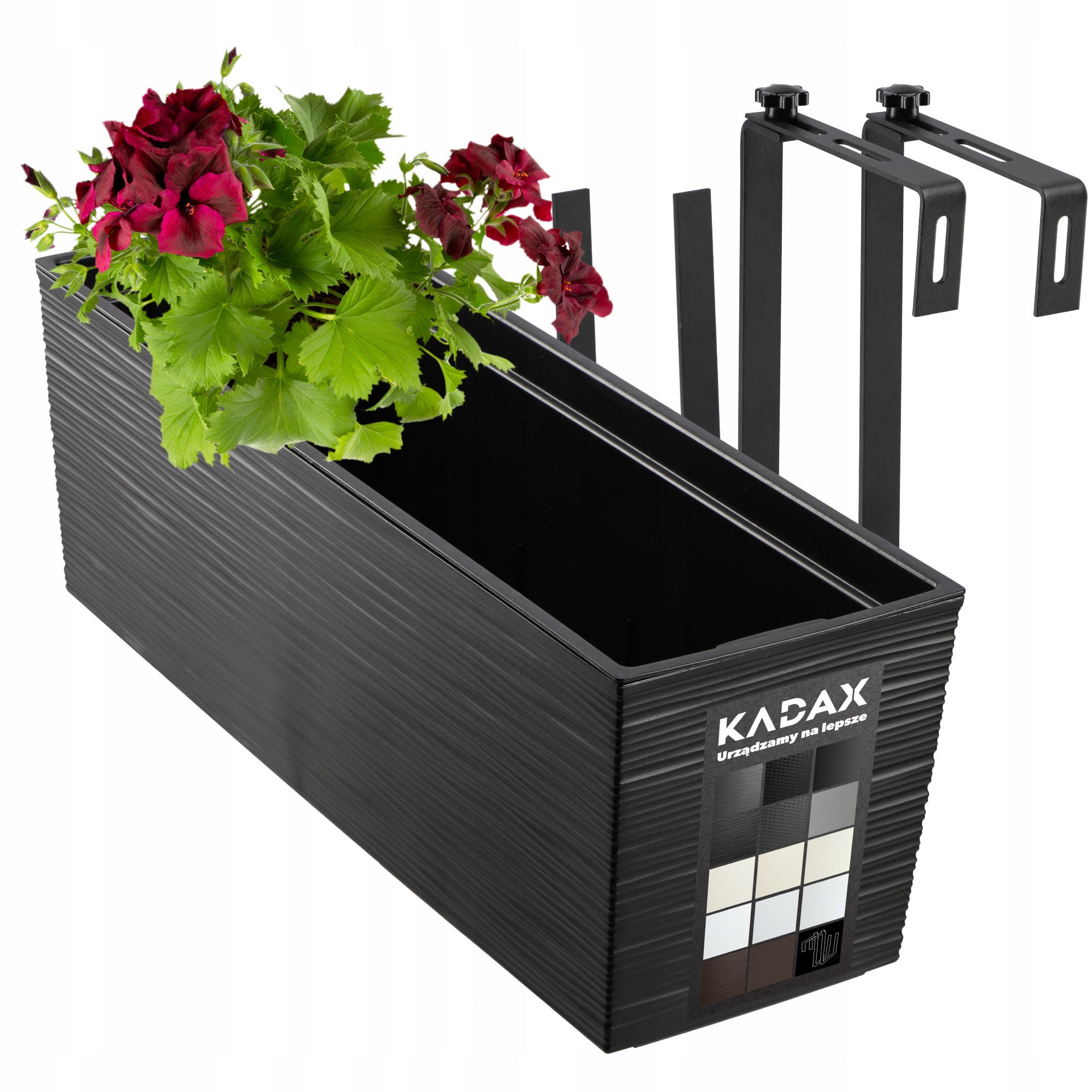 BALKONBLUMENTOPF mit Einsatz und 2 Griffe 56 cm, Schwarz - Schwarz, Kunststoff (18/56cm) - KADAX