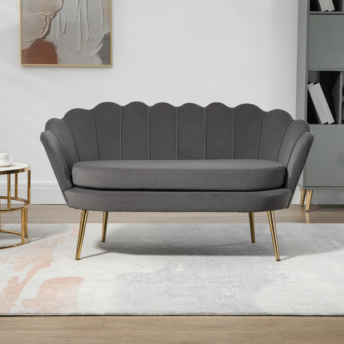 SOFA 2-Sitzer, Samt Polyester Stahl Grau - Grau, Textil (63/75/133cm) - HOMCOM