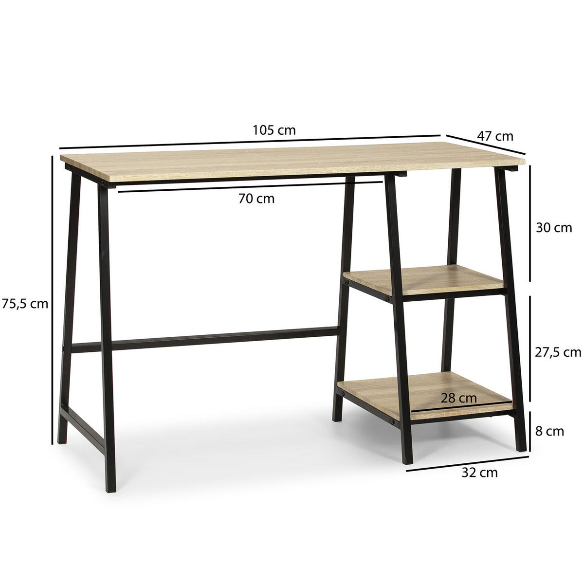 SCHREIBTISCH 105/47/75 Lisboa Schwarz - Schwarz, Holzwerkstoff (47/105/75cm) - VS Venta-stock
