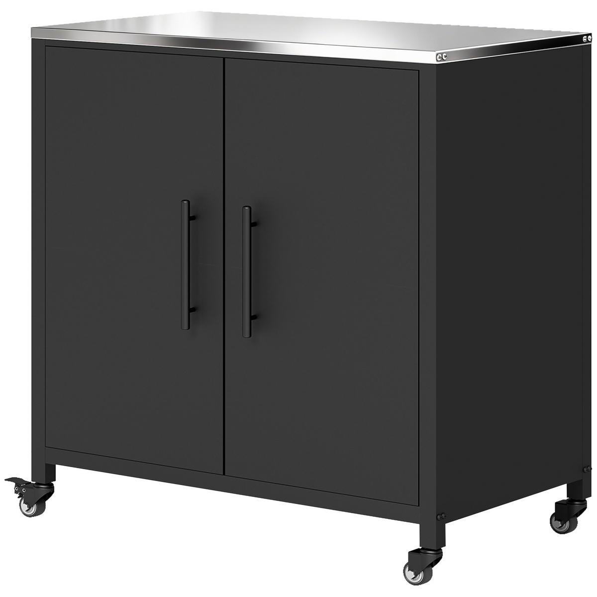 METALLSCHRANK DE-17623 Edelstahl-Arbeitsplatte mit Rollen Schwarz - Schwarz, Metall (50/90/80cm) - ComfortXL