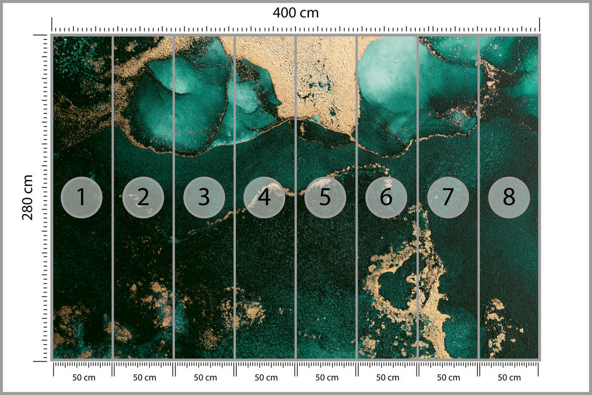 FOTOTAPETE für Küche Abstrakter Türkiser Marmor Goldimitation Modern 400x280 - Türkis, Papier (400/280cm) - Muralo