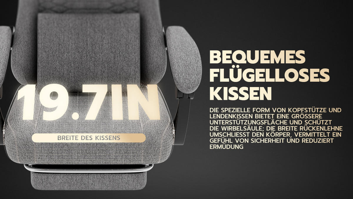GAMINGSTUHL Bürostuhl mit Massage Stoff Kopfstütze Fußstütze Hellgrau - Hellgrau, Textil (63/120.5/58.5cm)