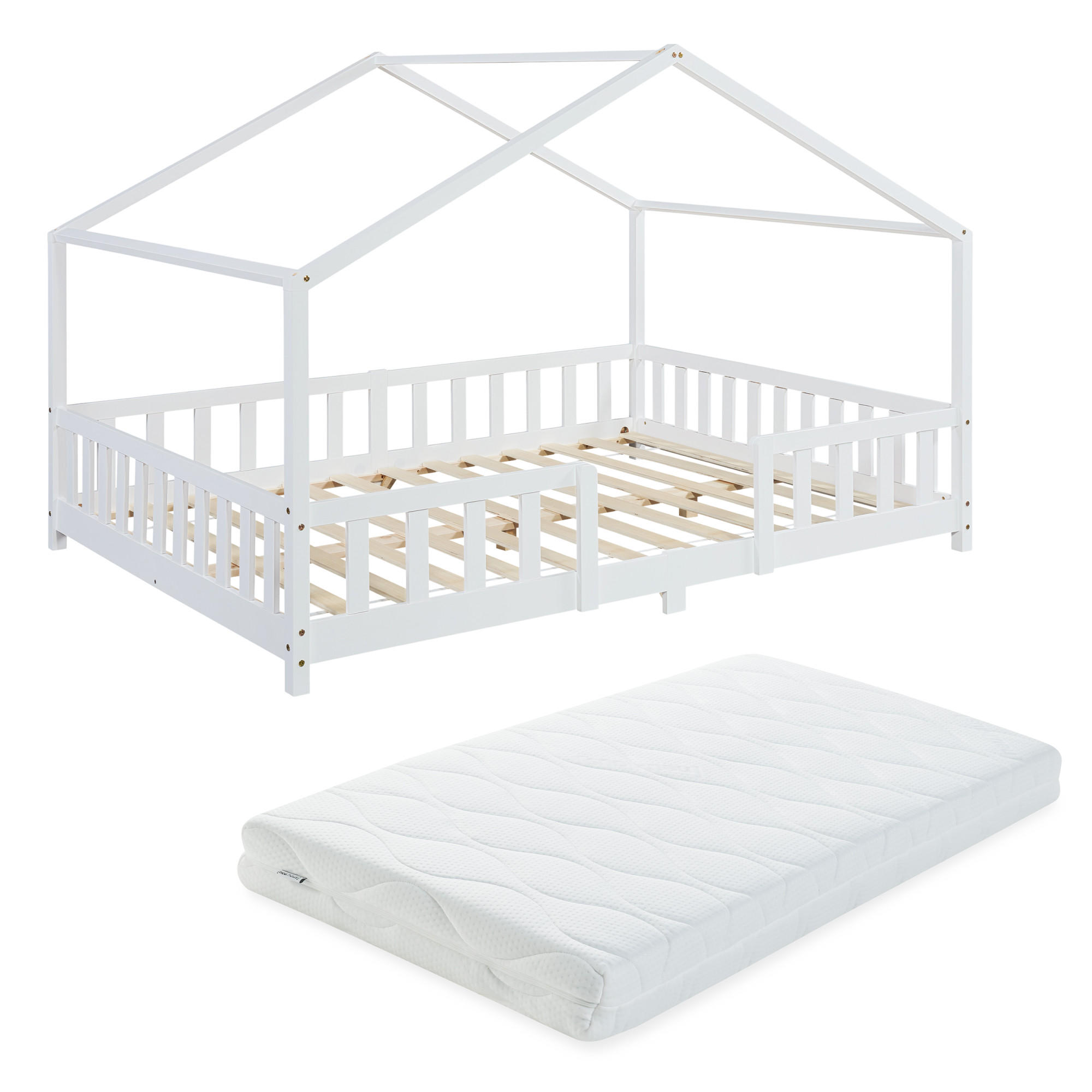 HAUSBETT Treviolo mit Matratze - Weiß, Holz/Textil (120/200cm) - [en.casa]