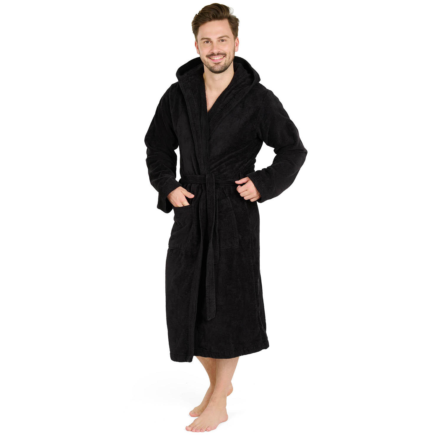 BADENMANTEL Herren L - mit gefütterter Kapuze aus 100% Baumwolle, Schwarz - Schwarz, Textil (Lnull) - Blumtal