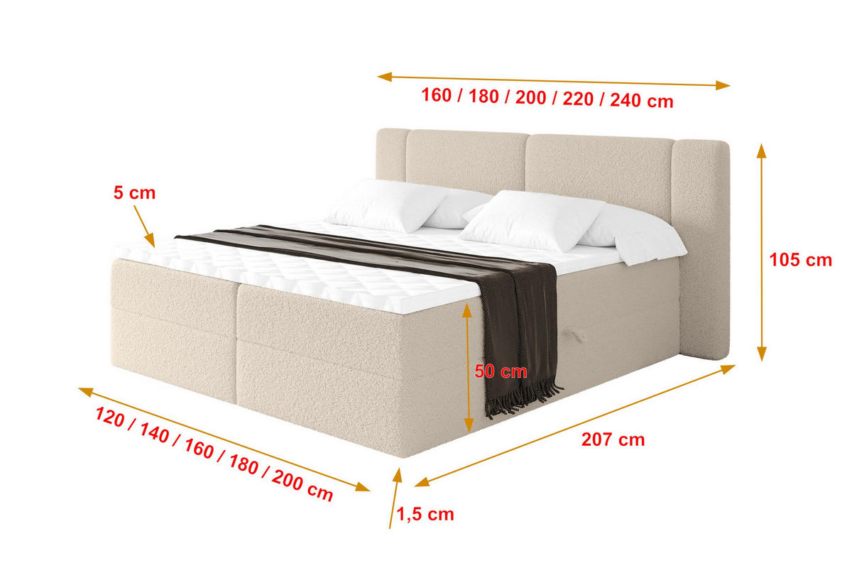 BOXBETT mit Matratze H3 - EVON - 140x200 cm Dunkelbeige - Cappuccino, Holzwerkstoff (140/200cm) - ALTDECOR