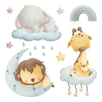 WANDAUFKLEBER 100x152cm - Tiere am Himmel - Multicolor, Kunststoff (100/152/0.1cm) - Wallfluent