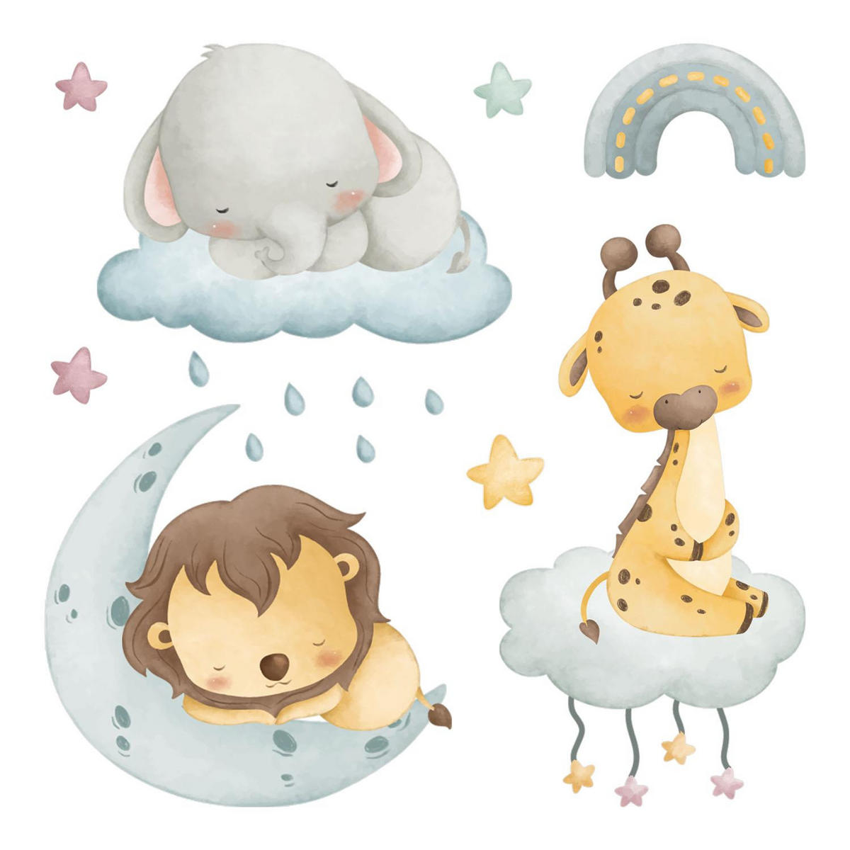 WANDAUFKLEBER 100x152cm - Tiere am Himmel - Multicolor, Kunststoff (100/152/0.1cm) - Wallfluent