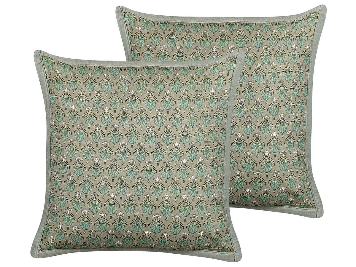 DEKOKISSEN 2er-Set Olivgrün 45/45 cm Pictus - Olivgrün, Naturmaterialen/Textil (45/45cm) - Beliani
