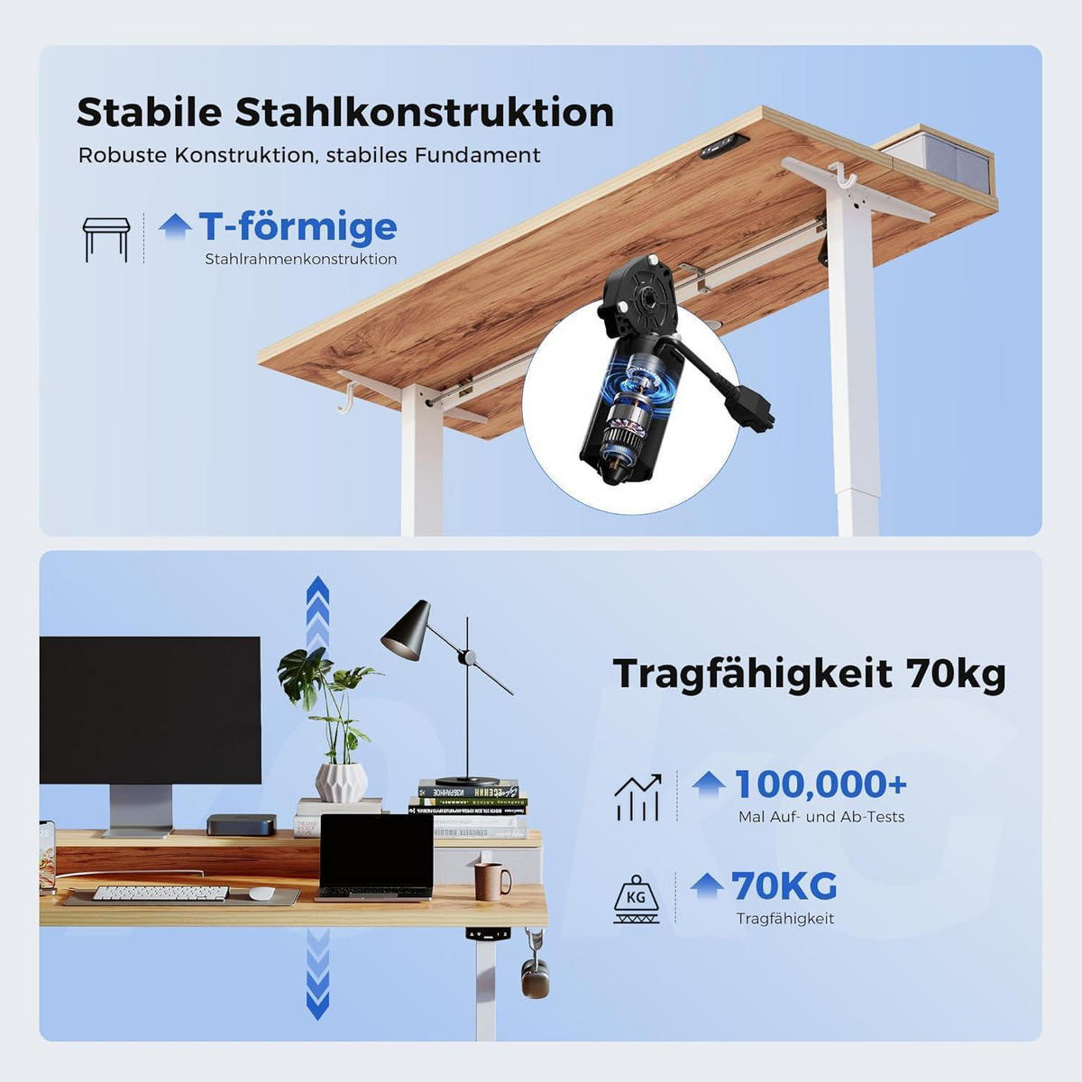 SCHREIBTISCH Höhenverstellbar Elektrisch 160 x 60 cm Hellbraun - Braun, Holzwerkstoff (160/60/75cm)