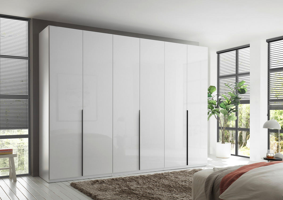 DREHTÜRENSCHRANK Camoleo mit Weiß Hochglanz 6 türiger Kleiderschrank mit Hoteleinteilung und Schubkästen - Weiß/Grau, Holzwerkstoff (302/225/58cm)