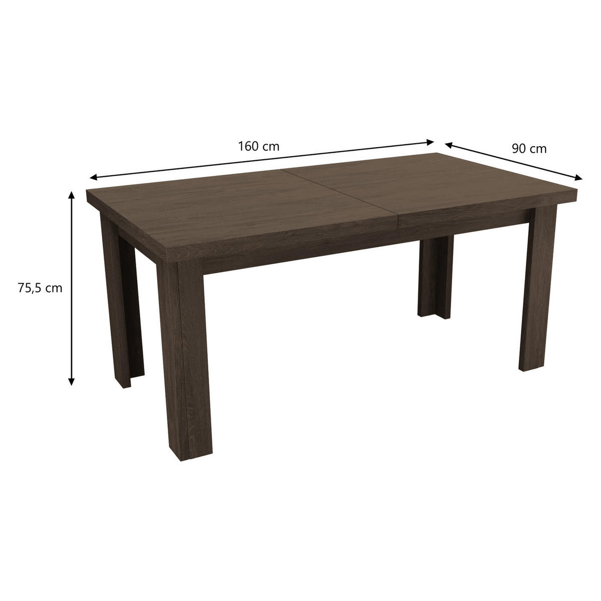 ESSTISCH ausziehbar 160-200 x 90 x 75,5 cm Esche dunkel - Dunkelbraun, Holzwerkstoff (90/160/75.5cm) - Koseto
