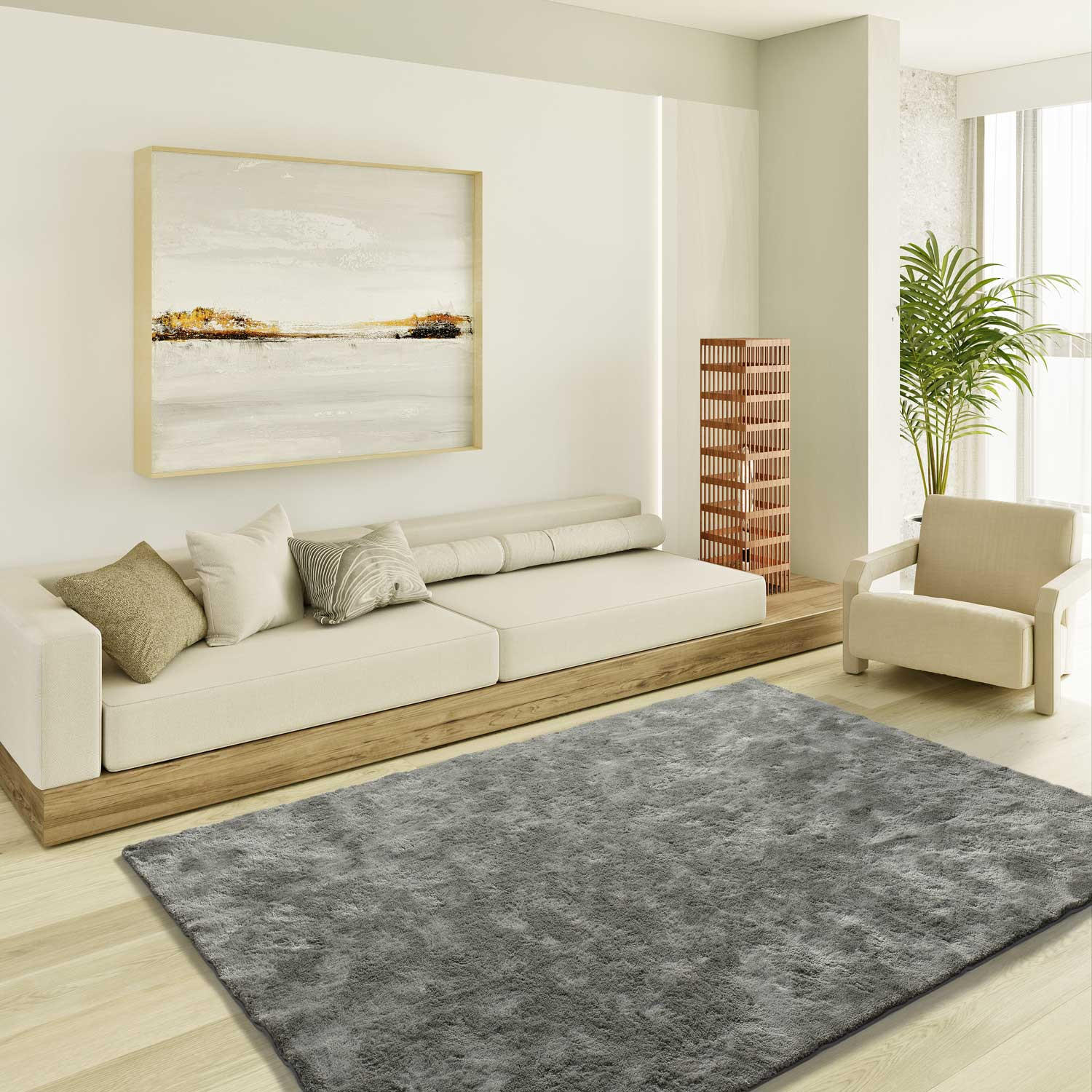 Thumbnail - Atticgo Hochflorteppich, Anthrazit, Textil, Uni, Rechteckig, 80x150 cm, Oeko-Tex® Standard 100, antistatisch, leicht zus...