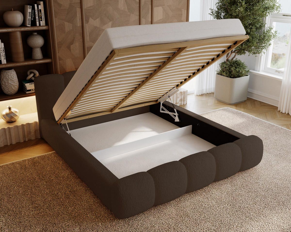 POLSTERBETT bouclé 200x200 Ravello mit Bettkasten, Lattenrost, Braun - Braun, Holz/Textil (200/200cm) - Emporius