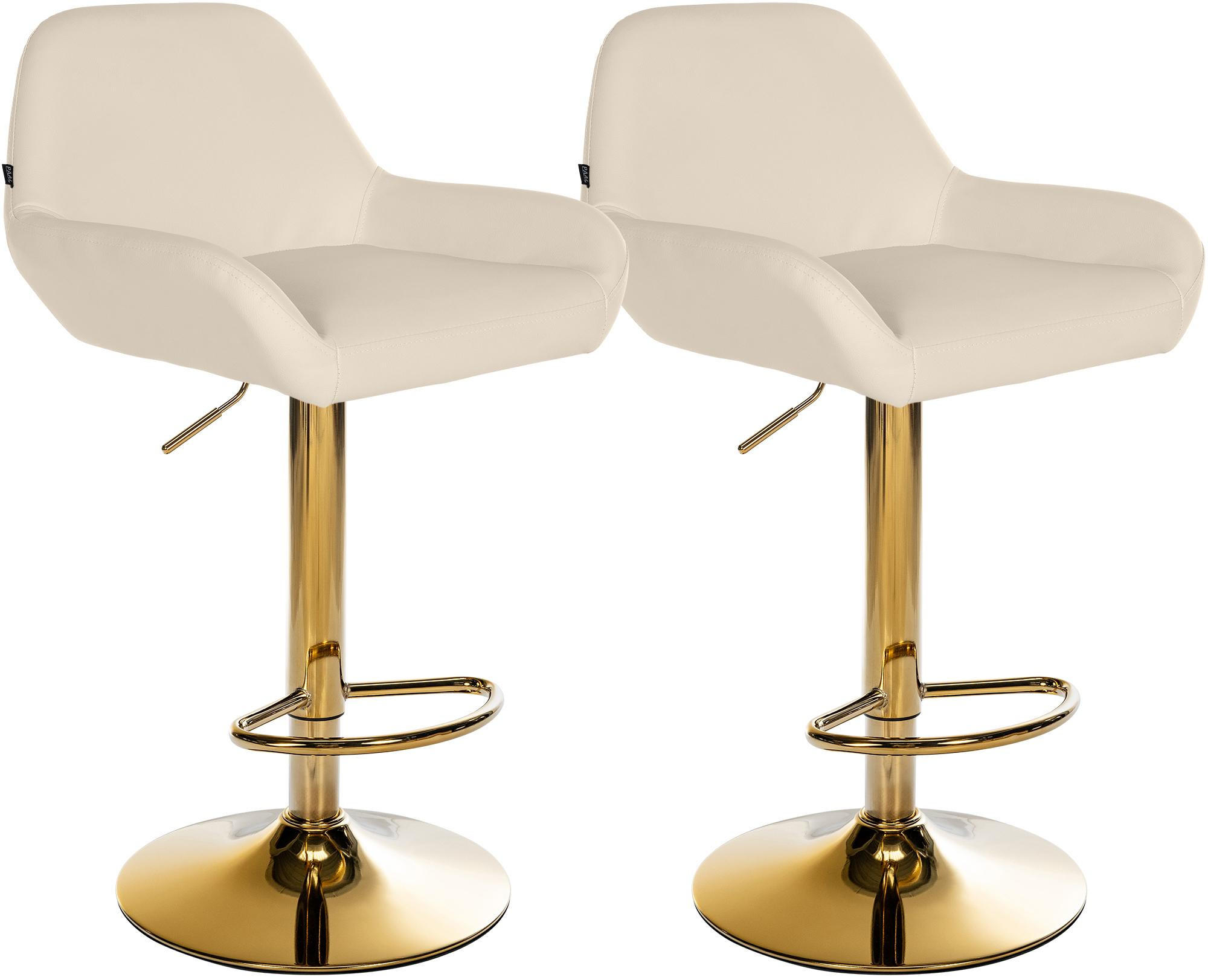 BARHOCKER 2er Set Lederlook creme - Goldfarben/Creme, Textil/Metall (51/89/52cm) - CLP