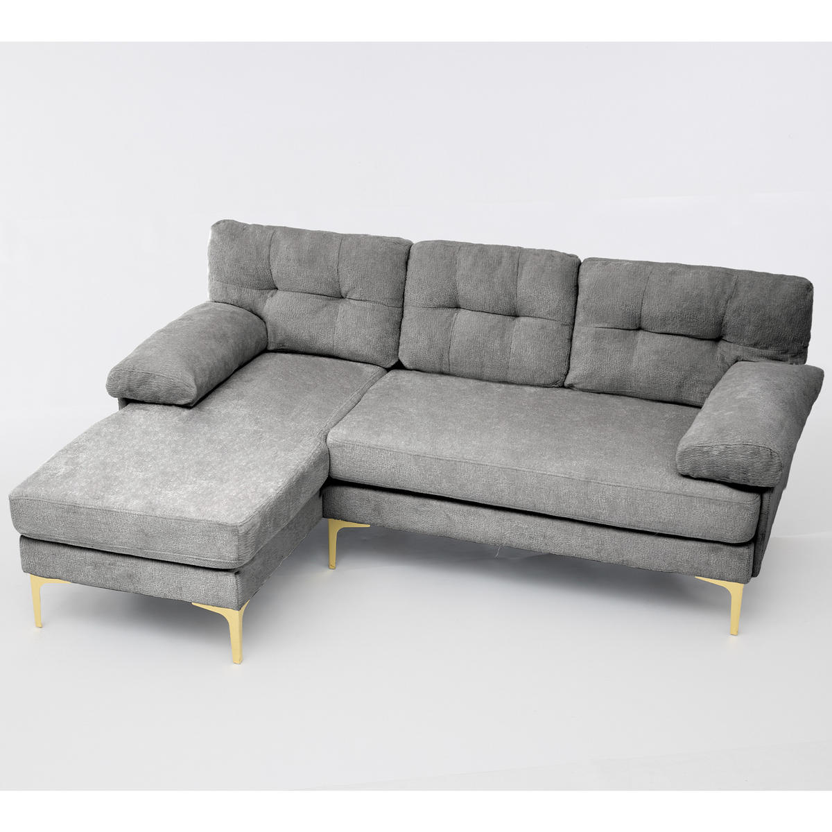 L-FÖRMIGES ECKSOFA Grau 187,5/130/79 cm 3-Sitzer mit Chenillebezug - Grau, Holz (187.5/130cm) - PANGIVO