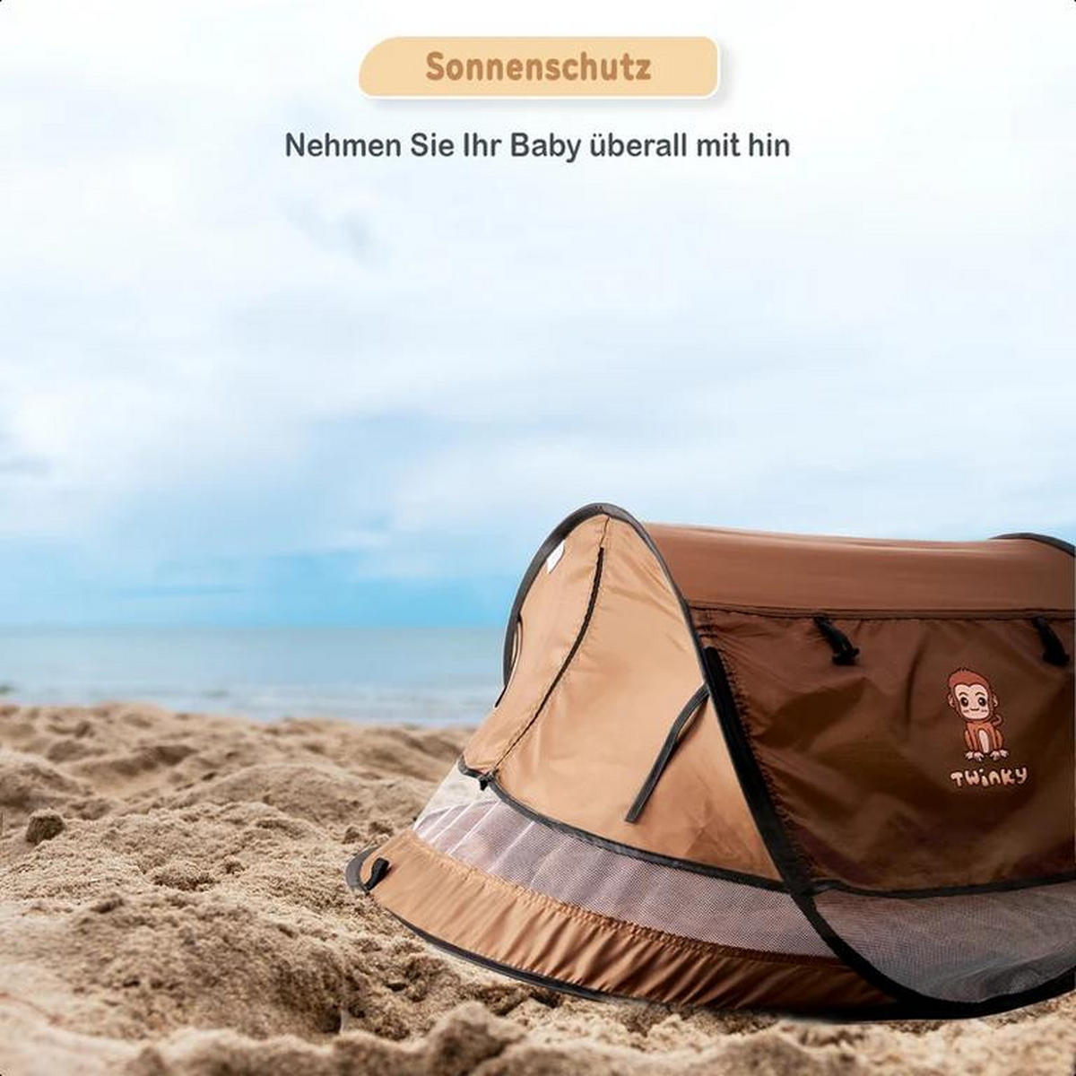 REISEBETT Baby mit Matratze bis 3 Jahre mit Moskitonetz Braun - Braun, Kunststoff (107/40cm) - Twinky