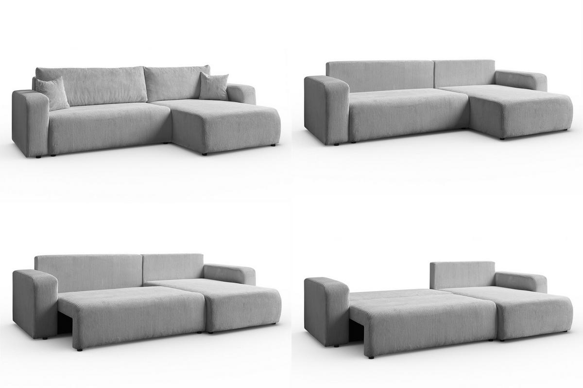 ECKSOFA Sofia in L-Form 277 x 143 cm Schlaffunktion Bettkasten Couch Cord universale Seite, hellgrau - Hellgrau, Kunststoff (143/83/277cm) - Margaret Hadas24