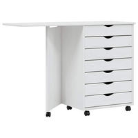 ROLLSCHRANK Mit Schreibtisch Moss Weiss Massivholz Kiefer - Weiß, Holz (105.5/39/74.5cm) - vidaXL