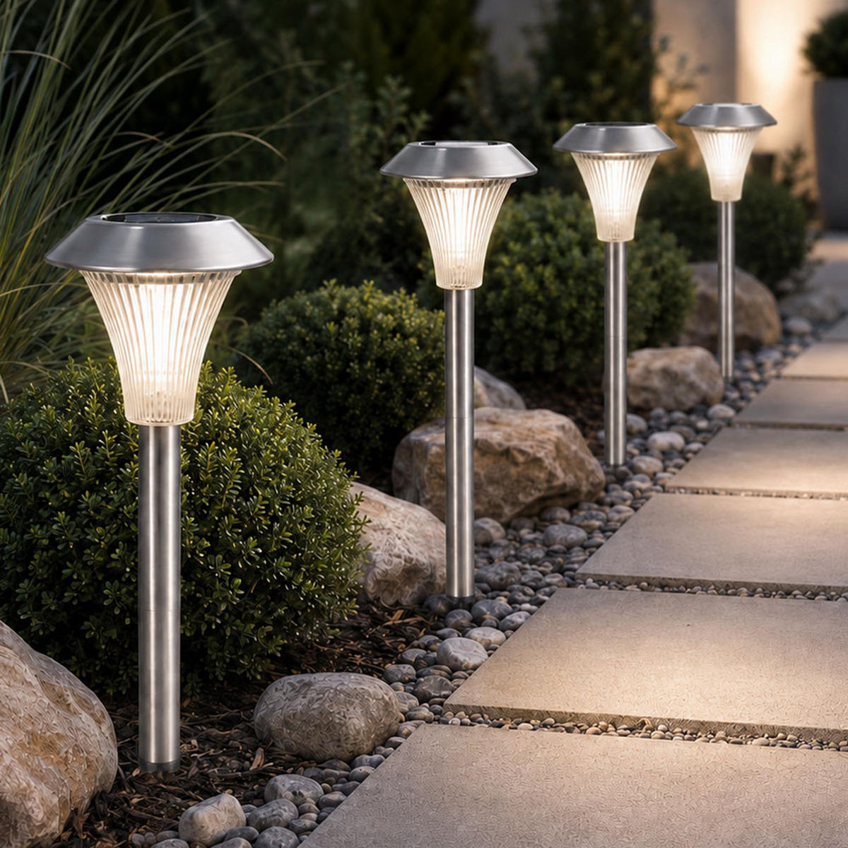 STECKERLEUCHTE LED, Edelstahl, Silber, Solar, Sensor - Silberfarben, Metall (13/13/38cm)
