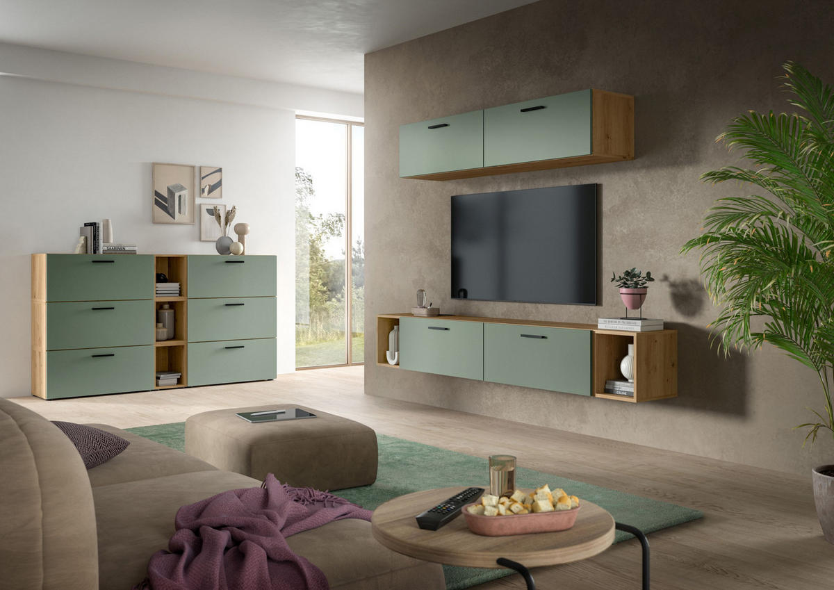 WOHNWAND The One Smoke Green 176/34/99 cm - Braun, Holzwerkstoff (176/99/34cm) - Xonox