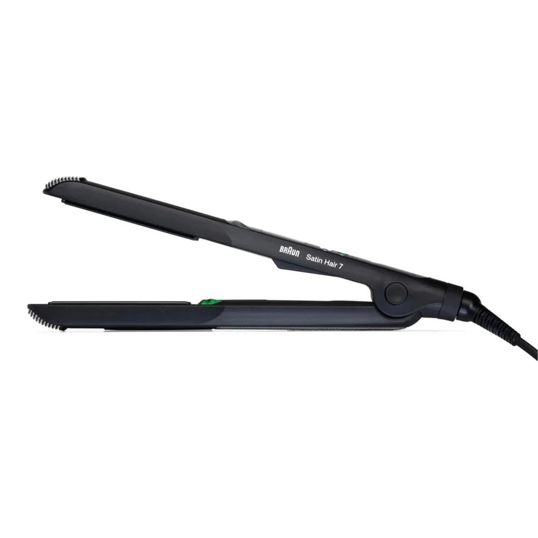 HAARGLÄTTER Satin Hair 7 ST710 Schwarz Silber, Keramikplatten, IONTEC Technologie, Temperaturregelung, Glätteisen, Haarstyling, Profi Styling - Schwarz, Kunststoff (2.1/3/13.9cm) - Braun