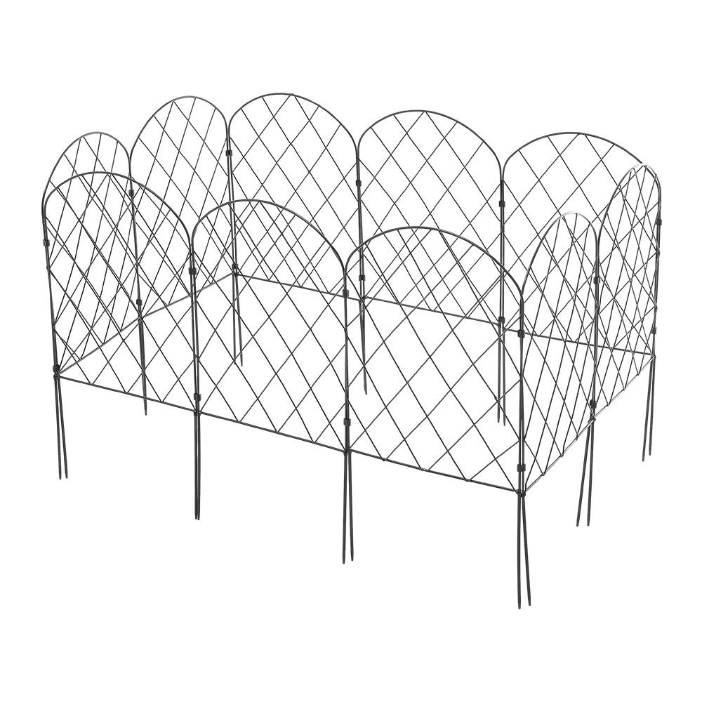 GARTENZAUN 10er set aus pulverbeschichtetem Eisen, Bogen Design, 33x61 cm, schwarz, mit Erdspießen - Schwarz/Weiß, Kunststoff/Textil (33/93/55cm) - Livingandhome