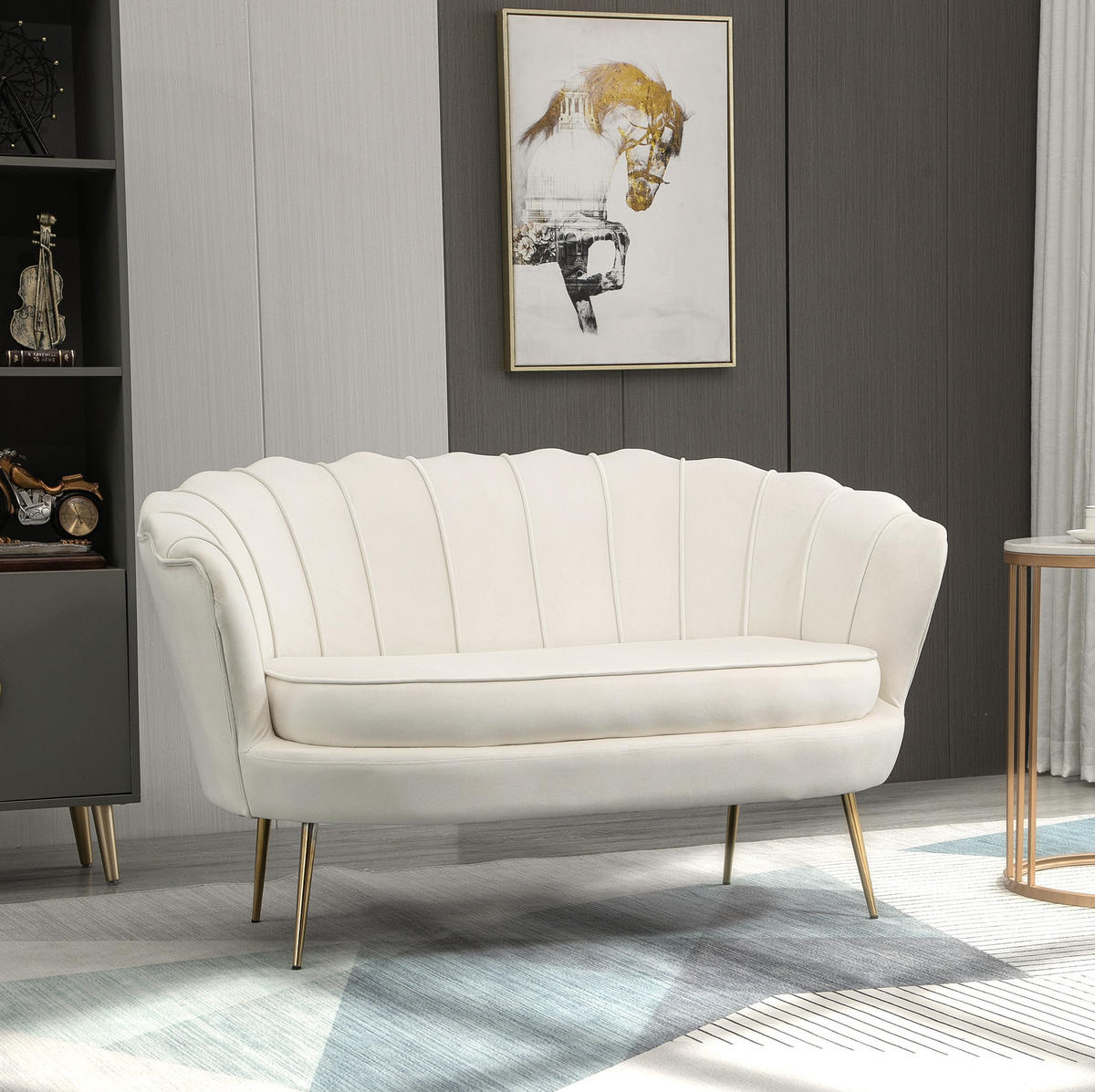 2-SITZER Sofa Samtoptik mit Stahlgestell 130/77/77 cm Creme - Creme, Metall (77/77/130cm) - Redom