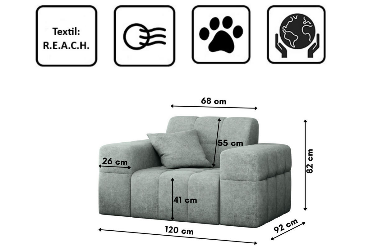 SESSEL NIMES Stoff Perfect Harmony Mintz - Mintgrün, Holz/Textil (120/82/92cm) - Kaiser Möbel