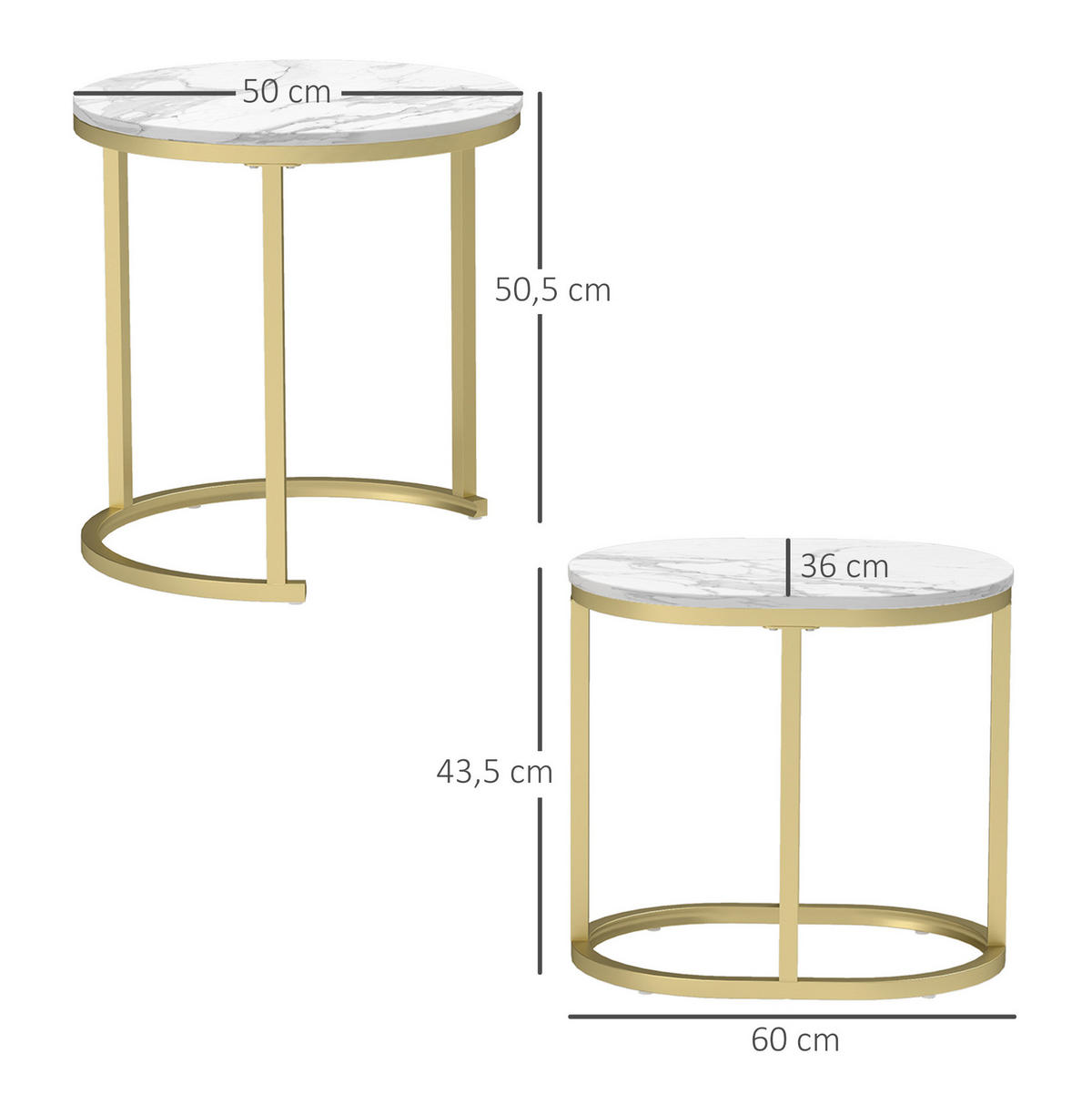COUCHTISCH-SET aus MDF 50x50x50 cm und Stahl Weiß, stapelbar, 2-teilig - Weiß, Holzwerkstoff (50/50/50.5cm) - IVMEU