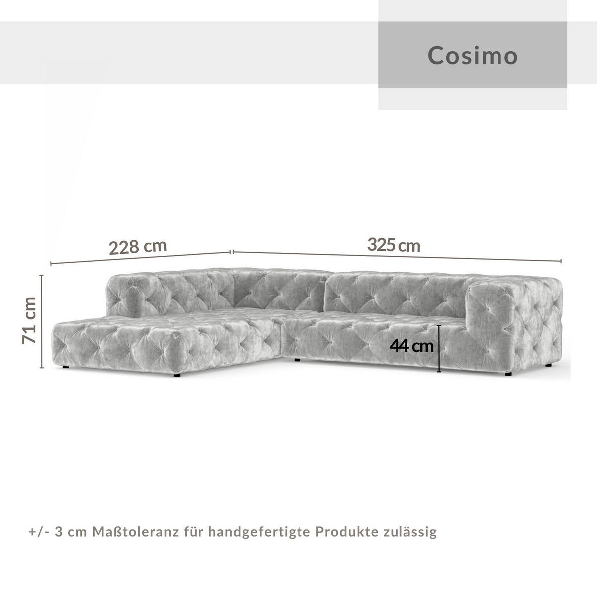ECKSOFA Cosimo Grau Chenille - Schwarz/Grau, Holz/Holzwerkstoff (325/228cm) - Maison de Reve