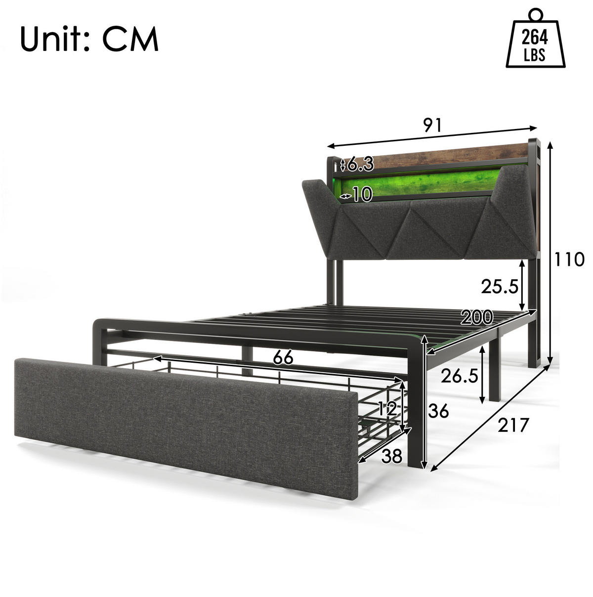 ČALOUNĚNÁ postel 90/200 cm šedá z lnu s LED osvětlením, úložným čelem a USB - šedá, textil (90/200cm) - OKWISH